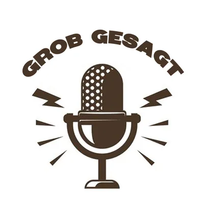 Grob gesagt Logo: ein Mikrofon mit Blitzen